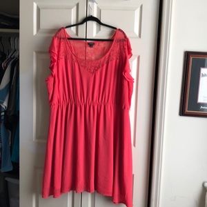Salmon lace inset dress